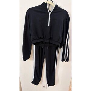 Balera Black & White Striped Hoodie & Jogger Set LA Size Womens Activewear Cotto